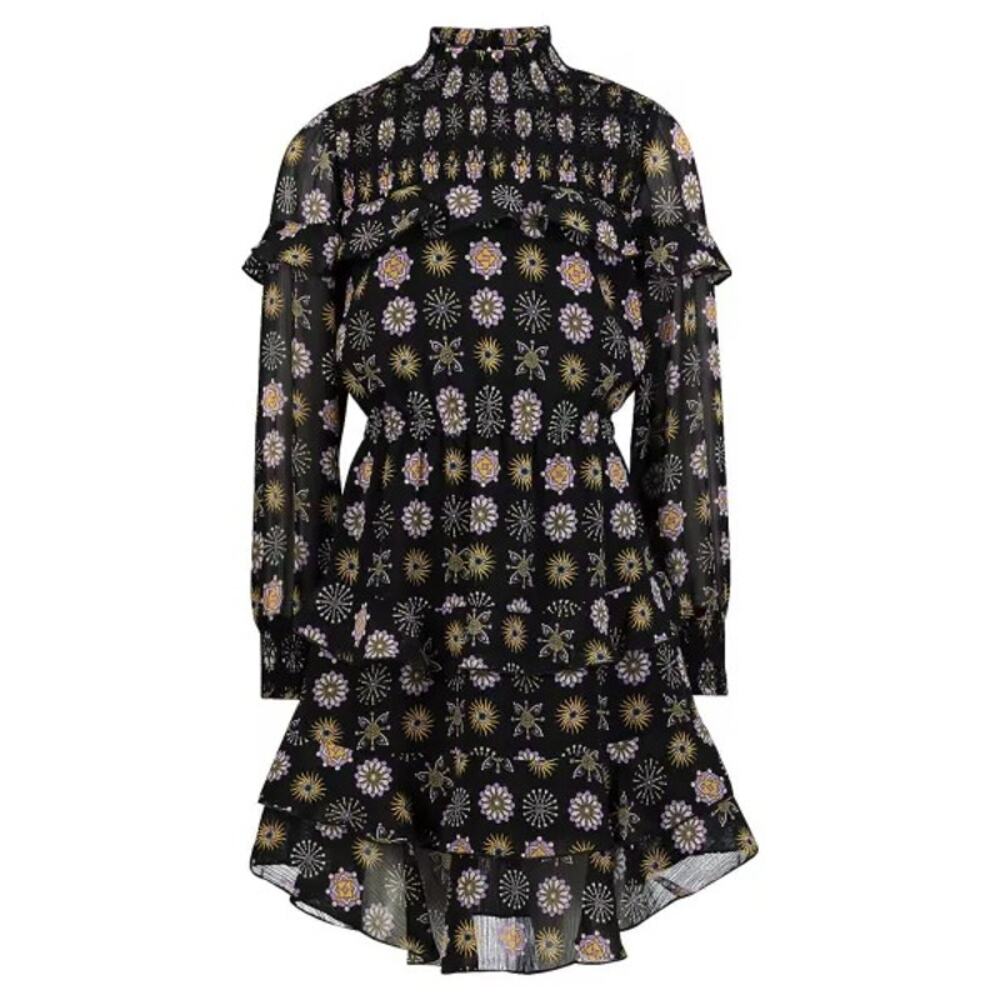 Scotch & Soda girls patterned flowy ruffled chiffon dress black size 8